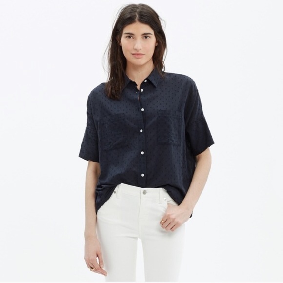 Madewell Tops - Madewell Navy Blue Courier Clip Dot Top